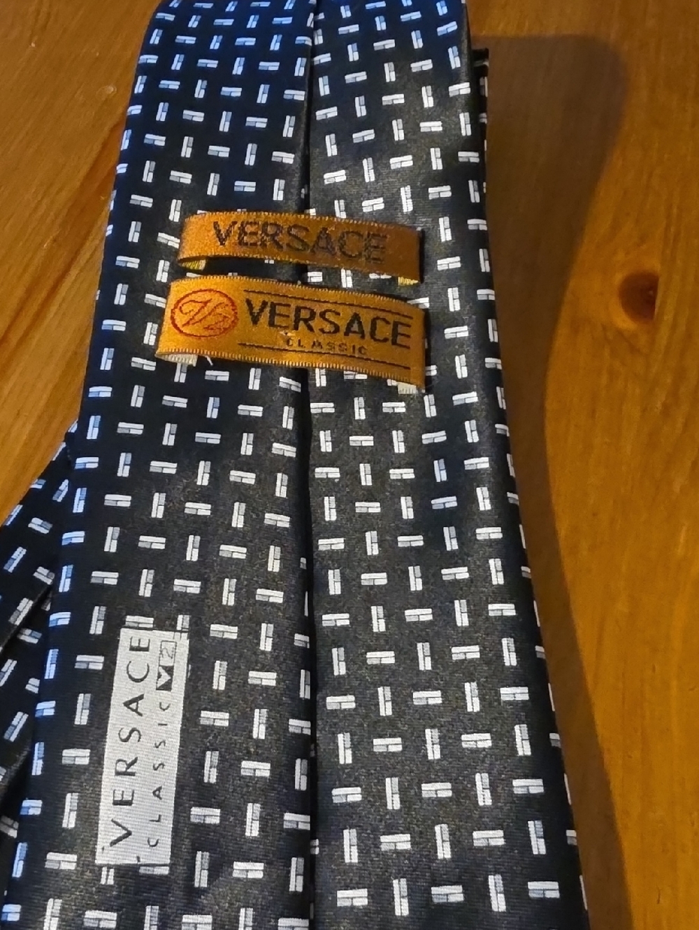 Versace Black and White Geometric Silk Tie